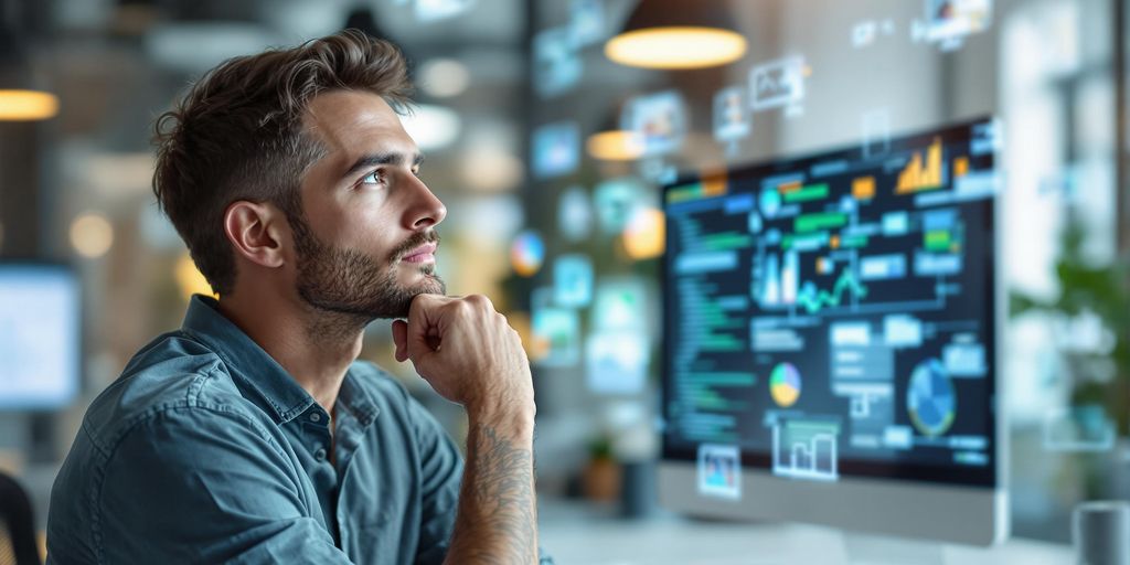 A person siting in his office doing EDA for a Data Science Project