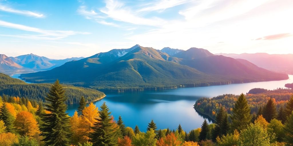 Serene lake and lush forest landscape in nature, this showing how beautiful R programming is