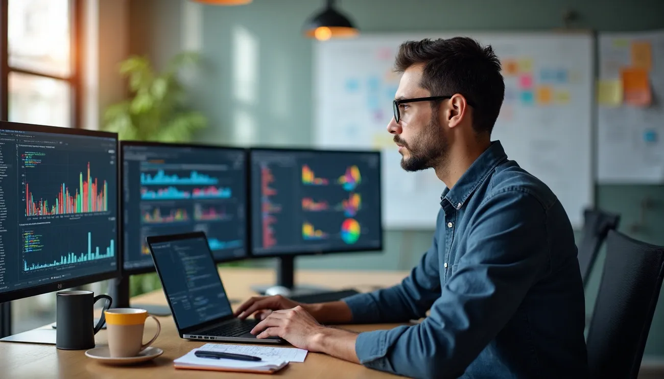 An image of a data scientist looking at the computer