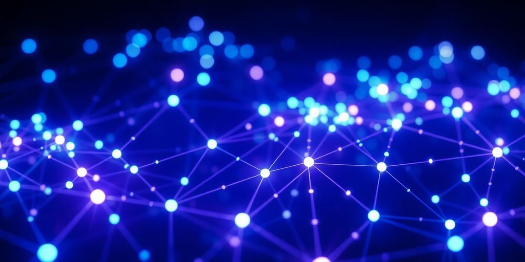 Intricate network of glowing data points.